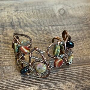 Handcrafted Copper Wire Multi-Bead Bracelet in Earth Tones